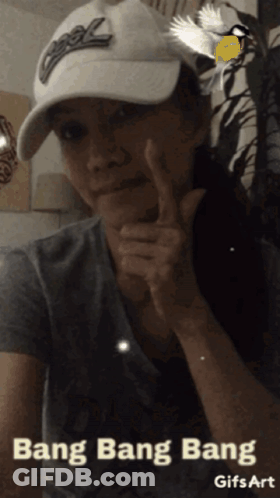 Woman Wearing Bang Bang Bang Cap GIF
