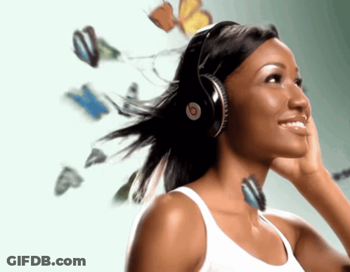Woman Wearing Beats Headphones With Butterflies GIF