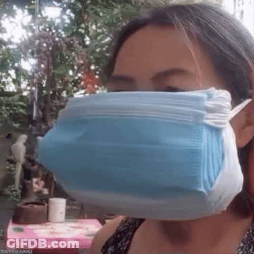 Woman Wearing Blue And White Mask At Tayomaki GIF