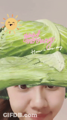 Woman Wearing Cabbage Hat Good Morning Have A Nice Day GIF