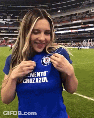 Woman Wearing Cemento Cruz Azul Shirt GIF