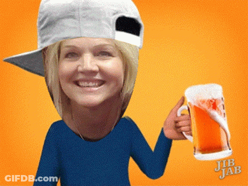 Woman Wearing Hat Holding Beer Mug With Jib Jab GIF