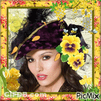 Woman Wearing Hat With Yellow Flowers GIF