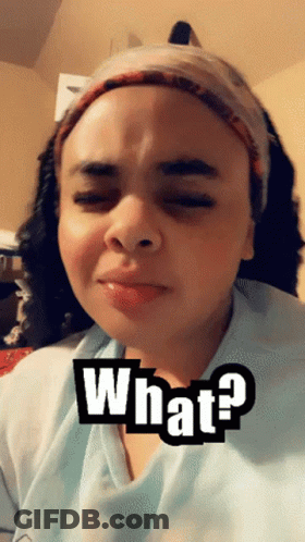 Woman Wearing Headband And Blue Shirt Saying What GIF