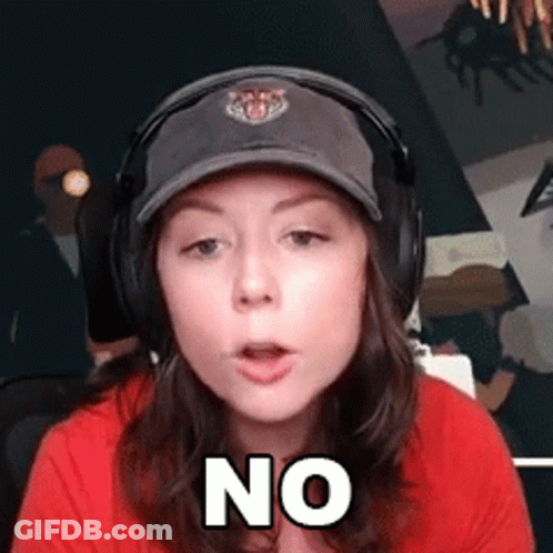 Woman Wearing Headphones And Baseball Cap Making No Sign GIF