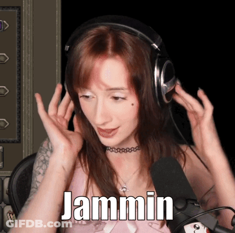 Woman Wearing Headphones And Jammin Choker GIF
