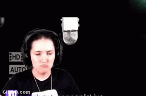 Woman Wearing Headphones And Microphone Making Face GIF