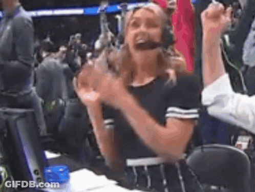 Woman Wearing Headphones And Microphone With Hands Up GIF