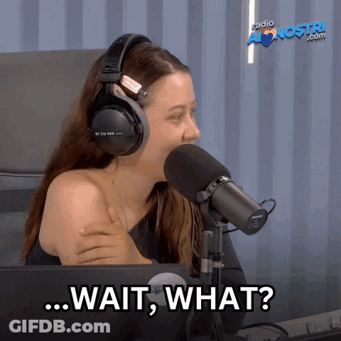 Woman Wearing Headphones In Front Of Microphone GIF