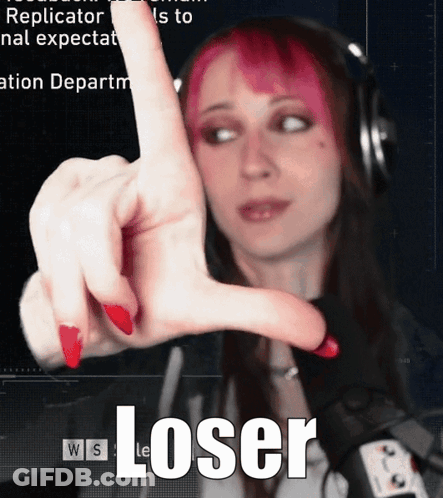 Woman Wearing Headphones Making Loser Sign GIF