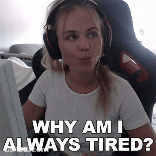 Woman Wearing Headphones Sitting At Computer Saying Why Am I Always Tired GIF