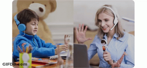 Woman Wearing Headphones Talking To Boy GIF