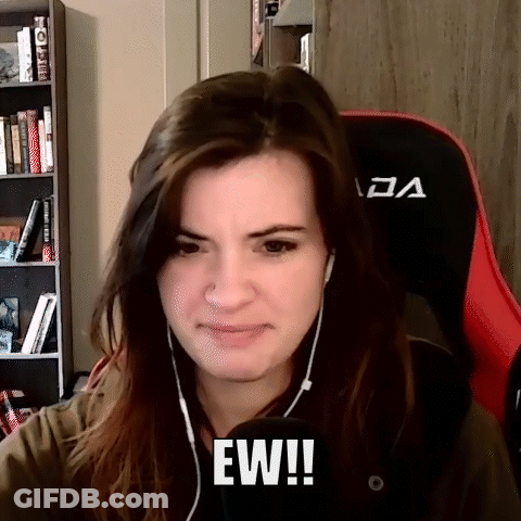 Woman Wearing Headphones With Ew On Face GIF