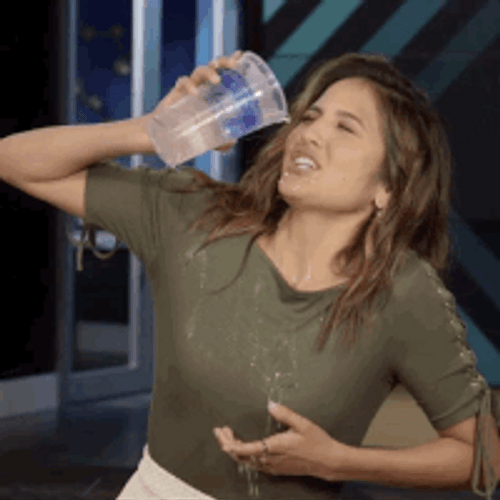 Woman Wearing Plain Olive Green Wet Tshirt GIF