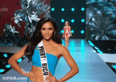 Woman Wearing Puerto Rico Sash Walking Runway GIF
