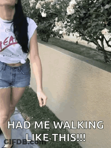 Woman Wearing Shorts And Yeah T-Shirt GIF