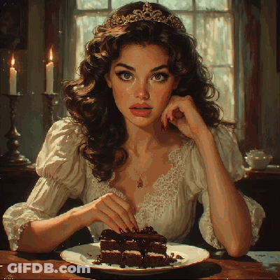 Woman Wearing Tiara Sitting At Table With Cake GIF