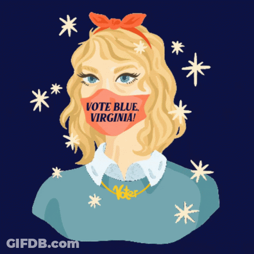 Woman Wearing Vote Blue Virginia Mask GIF