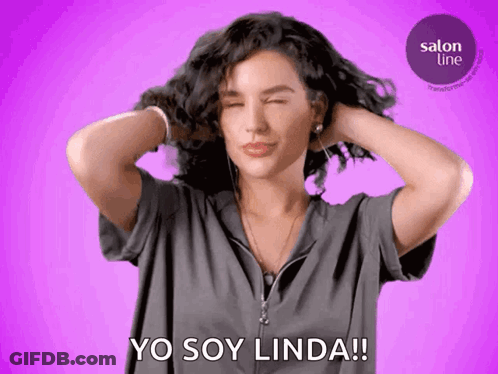 Woman Winking Says Yo Soy Linda In Front Of Salon Line Logo GIF
