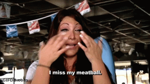 Woman Wiping Eyes Saying I Miss My Meatball GIF