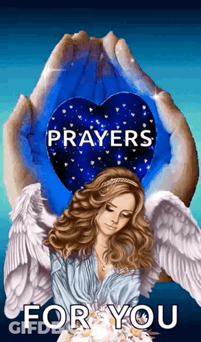 Woman With Angel Wings Holding Heart Saying Prayers For You GIF