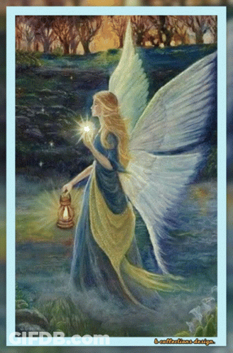 Woman With Angel Wings Holding Lantern And Star GIF