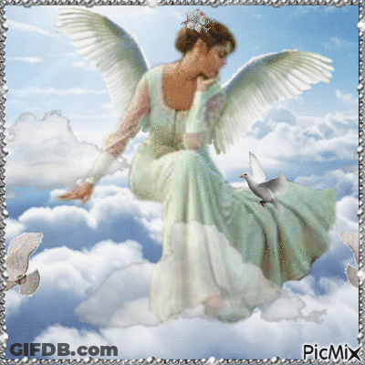 Woman With Angel Wings On Cloud GIF