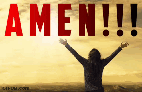 Woman With Arms Outstretched In Front Of Amen Sign GIF