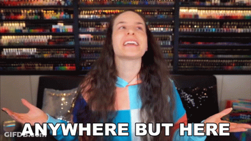 Woman With Arms Outstretched Saying Anywhere But Here GIF