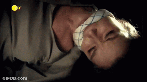 Woman With Bandage On TV Screen Saying Off GIF