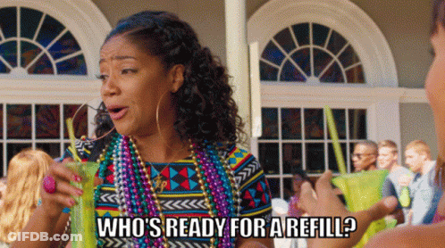 Woman With Beads Says Who's Ready For Refill GIF