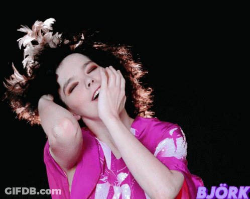Woman With Bjork Behind Her GIF