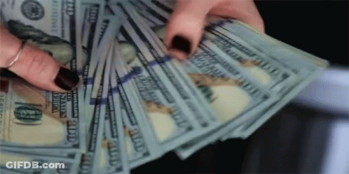 Woman With Black Nails Holding Stack Of 100 Dollar Bills GIF