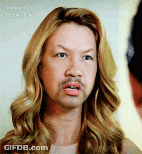 Woman With Blonde Hair And Fake Mustache Reface App GIF