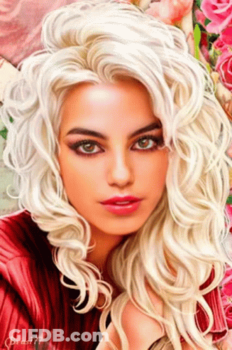 Woman With Blonde Hair And Green Eyes In Red Dress GIF