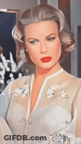 Woman With Blonde Hair And Red Lipstick In White Shirt GIF
