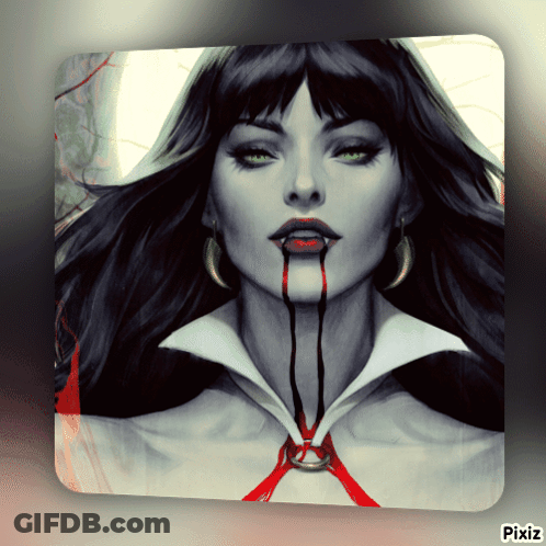 Woman With Blood Dripping From Mouth On Pixiz Page GIF