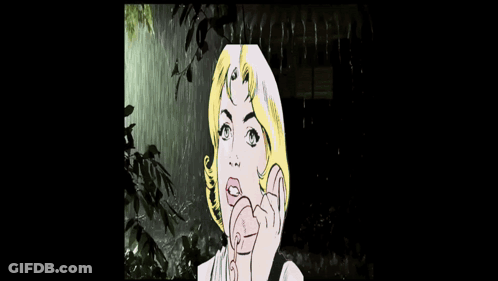 Woman With Blood On Face Next To Drawing Of Another Woman GIF