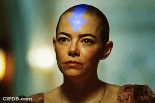 Woman With Blue Arrow Pointing To Head GIF