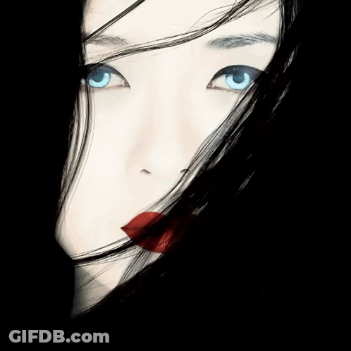 Woman With Blue Eyes And Red Lips GIF