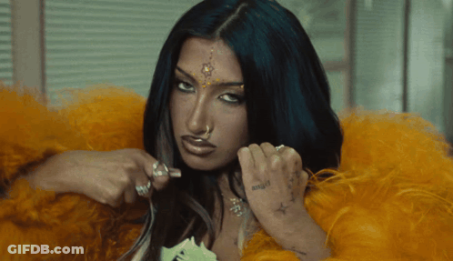 Woman With Blue Hair And Angel Tattoo GIF