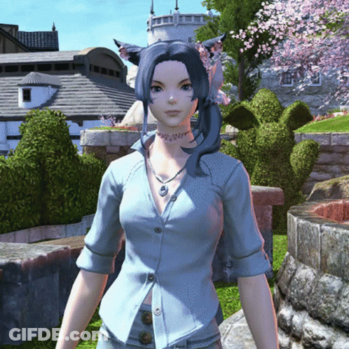 Woman With Blue Hair And Choker In Front Of Building GIF