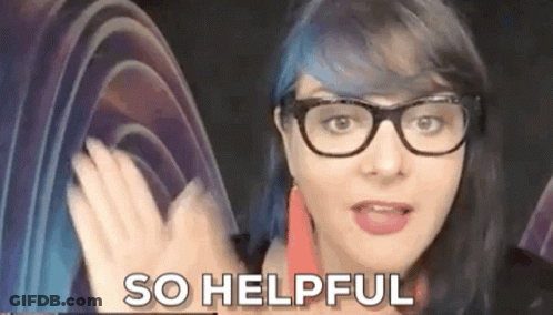 Woman With Blue Hair And Glasses Making Funny Face Saying So Helpful GIF