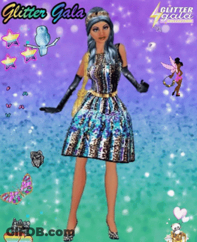 Woman With Blue Hair And Glitter Gala Headband GIF