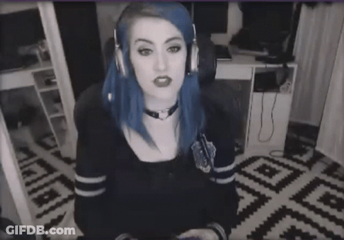 Woman With Blue Hair And Headphones And Choker GIF