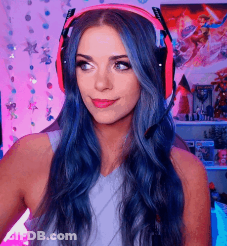 Woman With Blue Hair And Headphones GIF