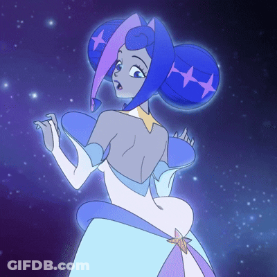 Woman With Blue Hair And Purple Stars GIF