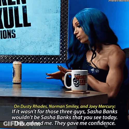 Woman With Blue Hair And Skull Mug GIF