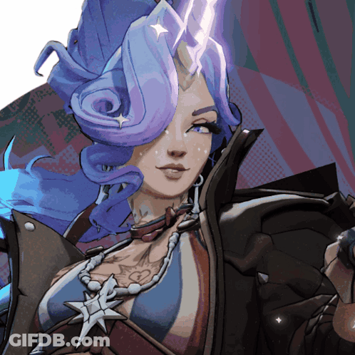 Woman With Blue Hair And Star Necklace GIF