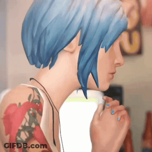 Woman With Blue Hair And Tattoo Praying GIF